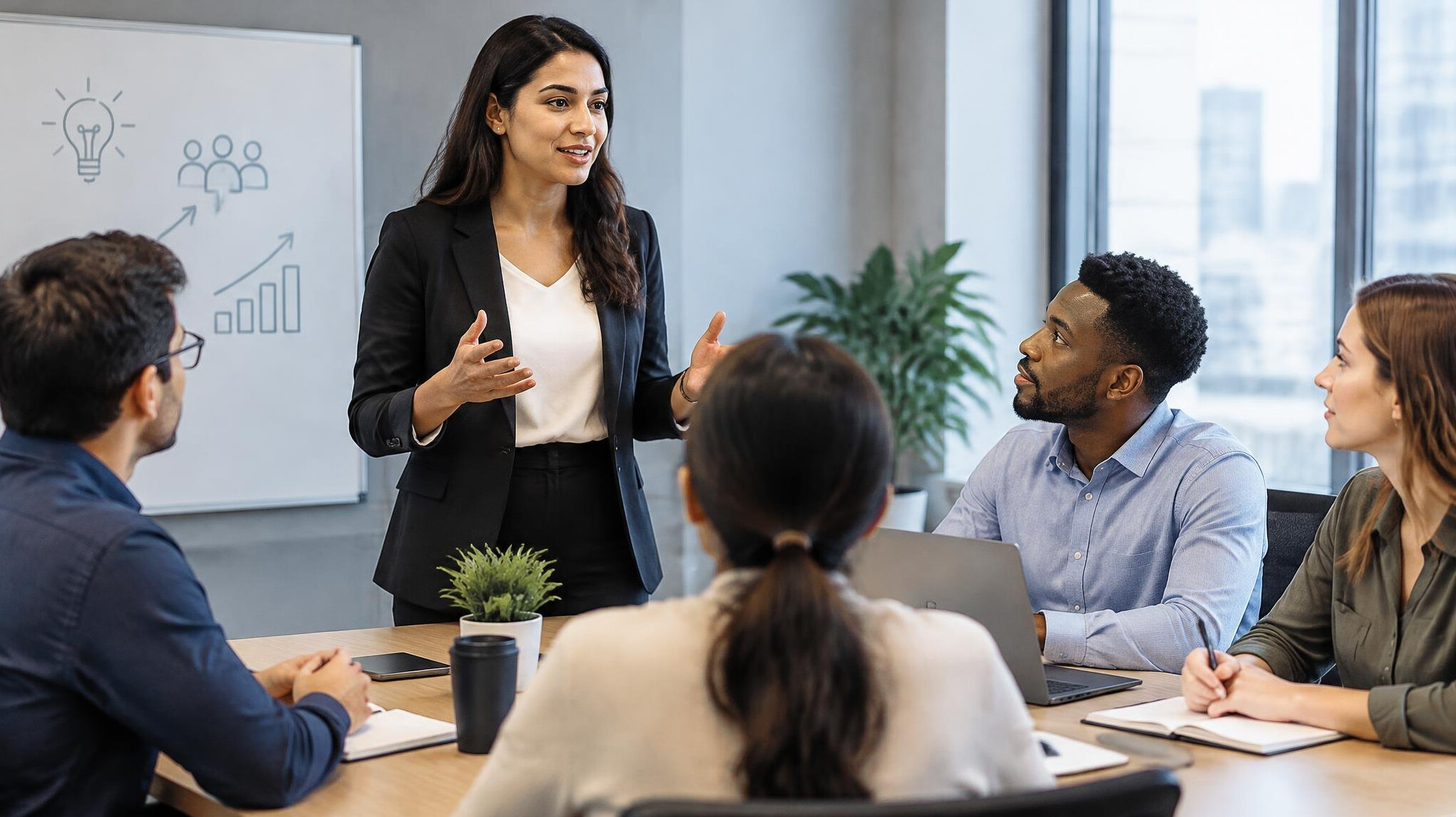 person leading team meeting